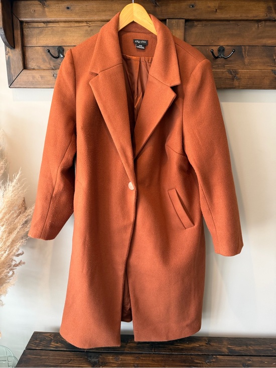 City Chic Jackets & Blazers - City Chic Burnt Orange Single-Button Wool-Blend Trench Coat